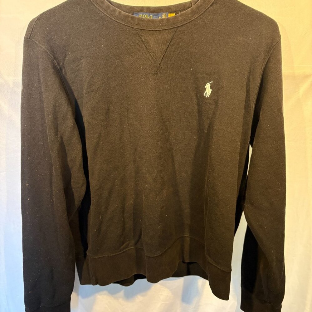 Polo Ralph Lauren Sweatshirt Womens M Black Crew Neck Pullover Oversized Boxy